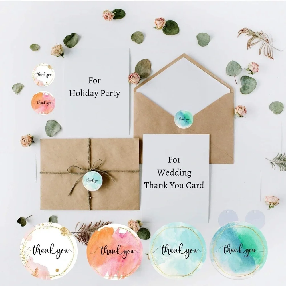 500 Assorted Round Watercolor 1” Thank You Stickers NEW - Picture 8 of 14